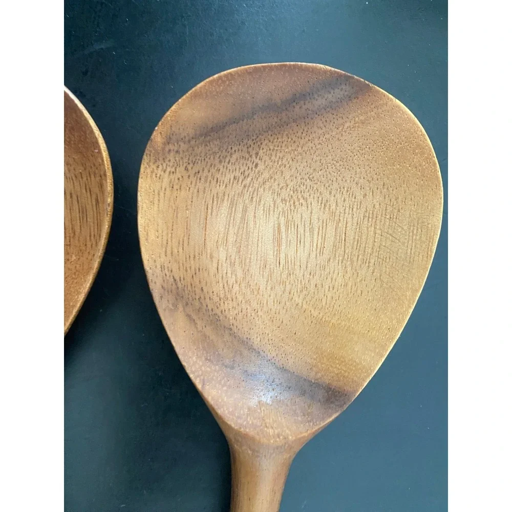 Heavy Wood & Metal Serving Spoons Set Vintage Possibly Nambe K3